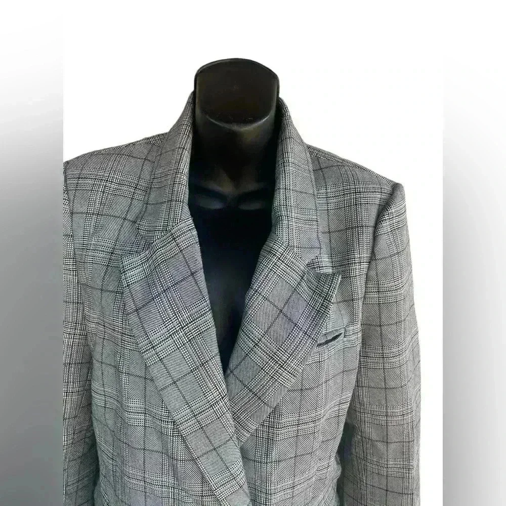 Cotton:on womens plaid Blazer oversized double breasted, buttoned black taupe XS